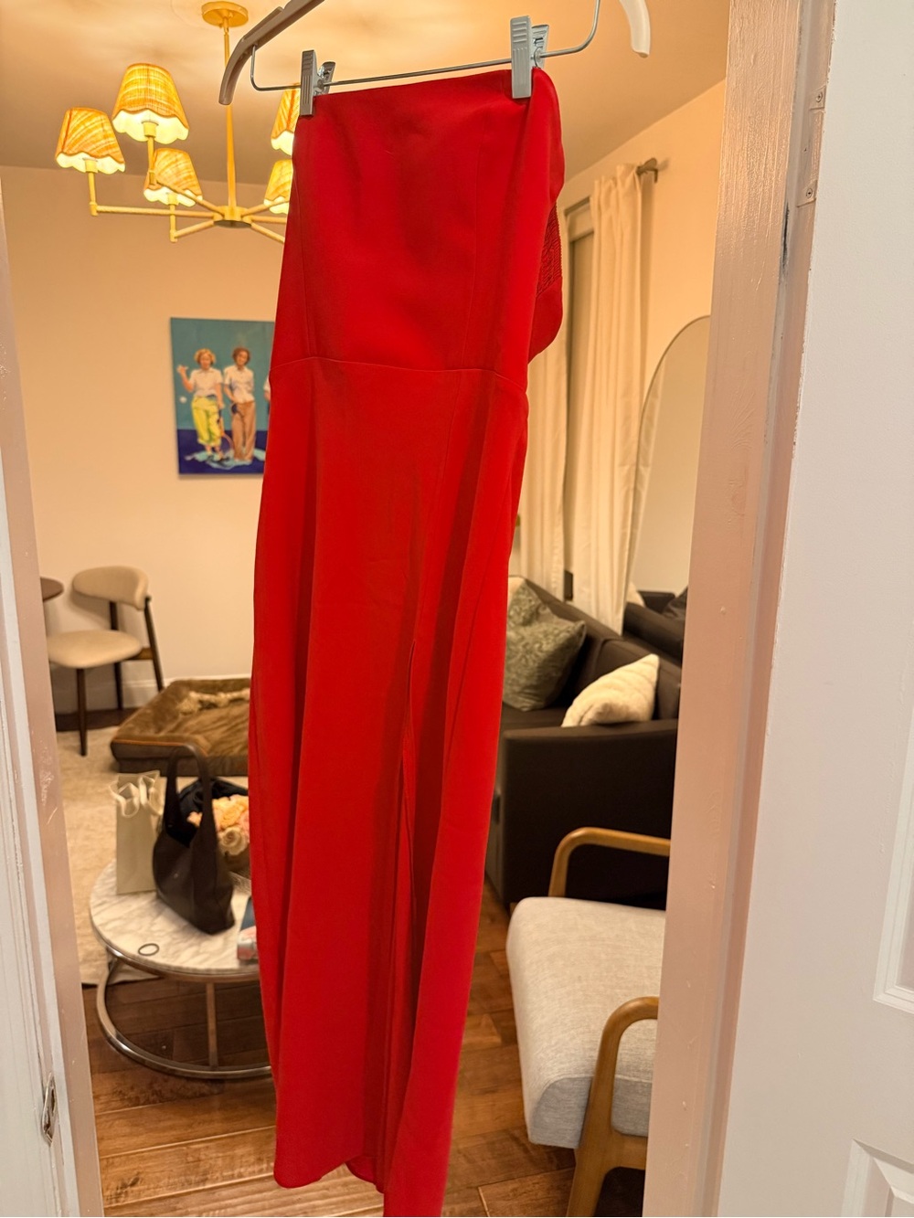 Amanda Uprichard Red Strapless Jumpsuit with Straight Leg
